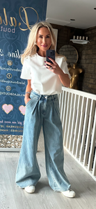 LAULIA WIDE LEG PIN TUCK PLEATED JEANS