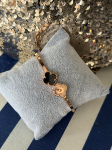 ROSE GOLD & BLACK ( HINGED ) CLOVER BANGLE
