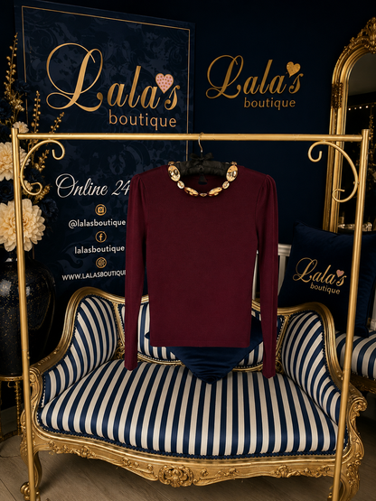 PLUM GOLD BEADED NECK JUMPER