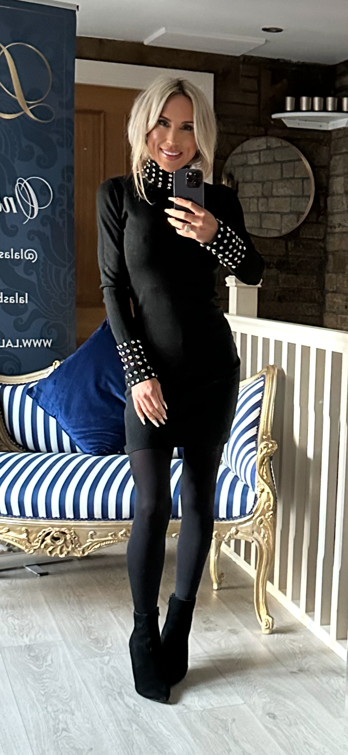 BLACK JEWELLED POLO NECK DRESS