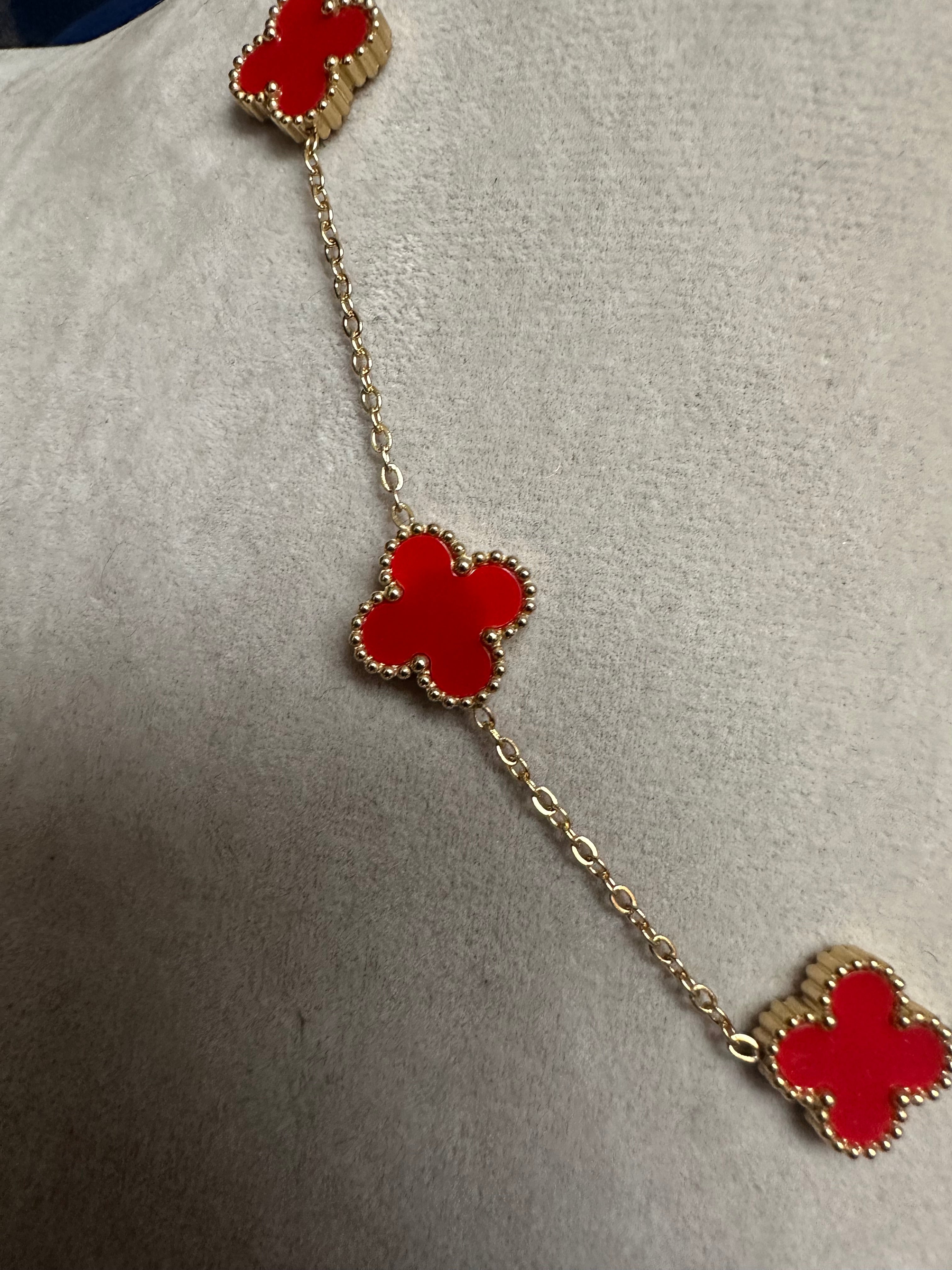 RED AND GOLD CLOVER NECKLACE