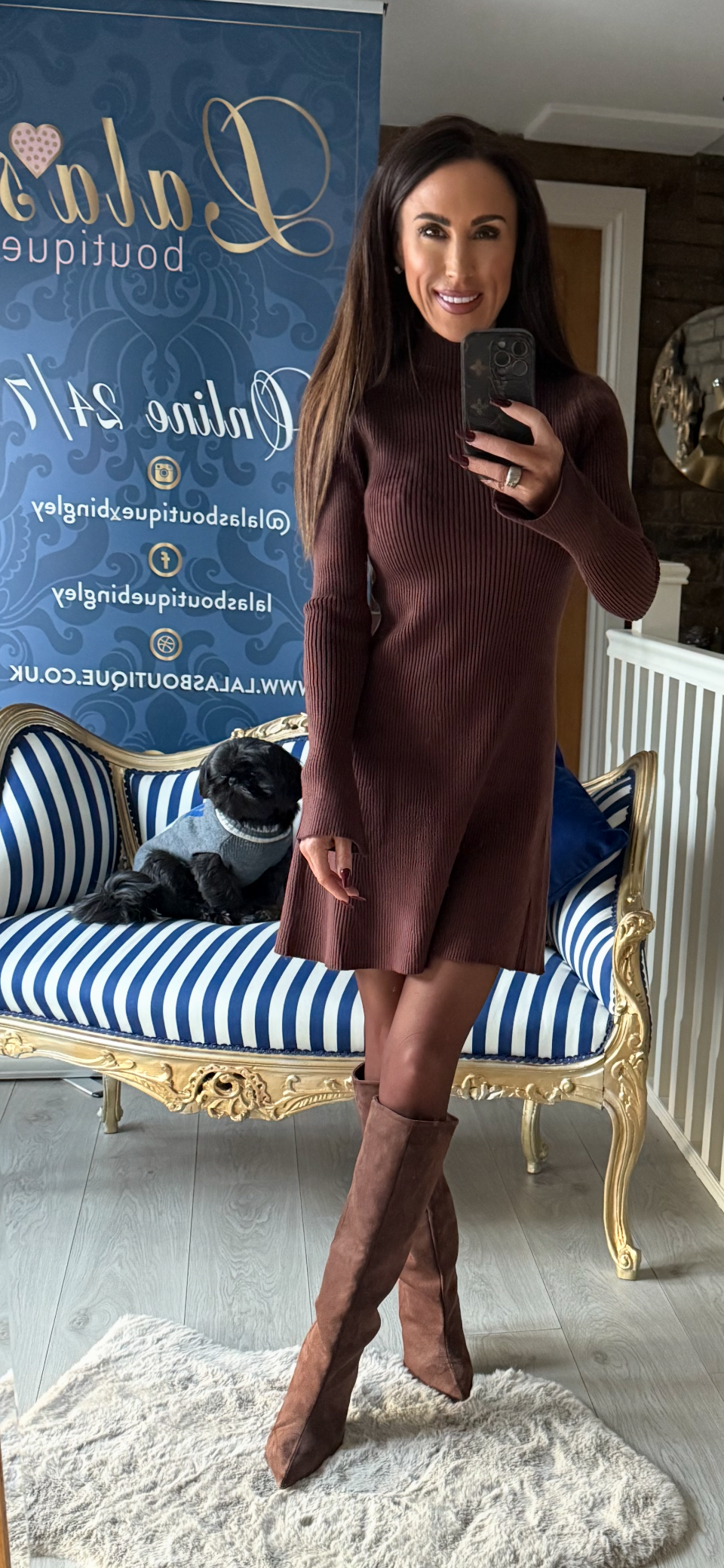 FLUTED SLEEVE CHOCOLATE JUMPER DRESS