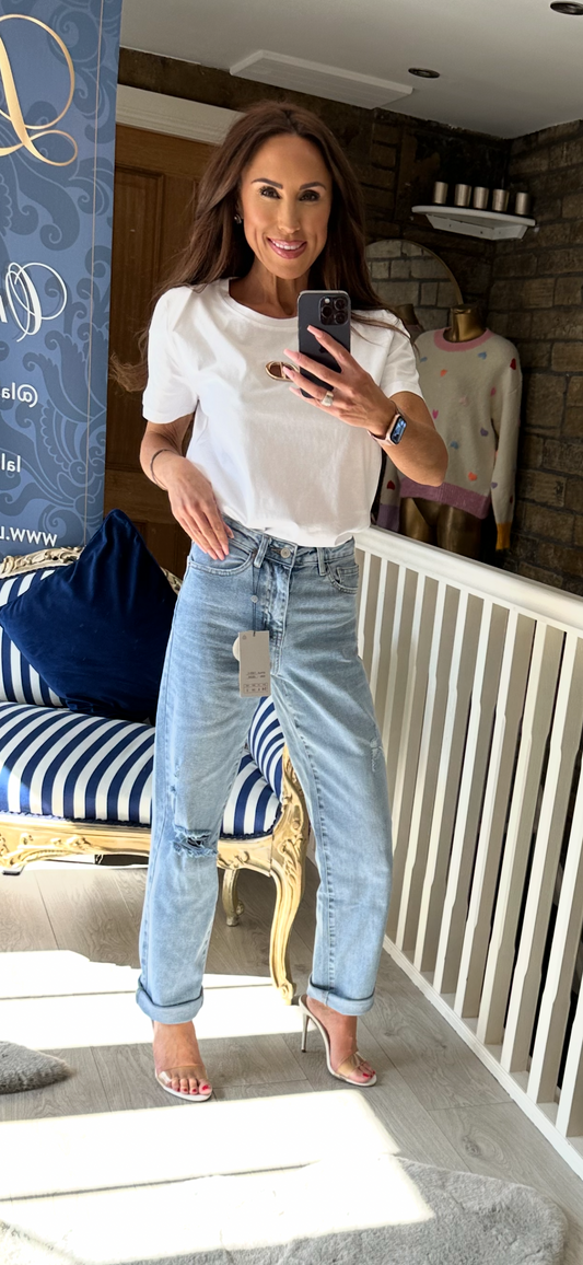LAULIA STRAIGHT LEG RIPPED JEANS