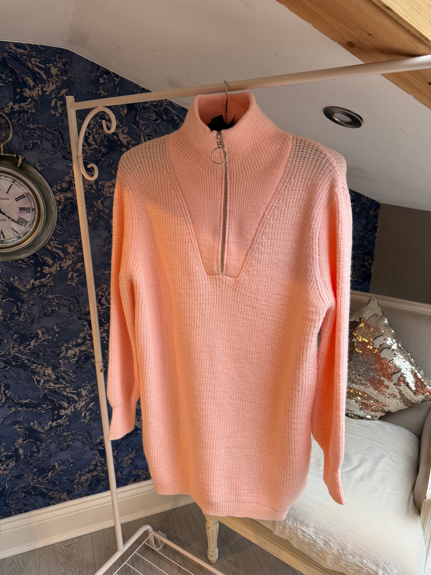 PEACH FUNNEL NECK JUMPER DRESS