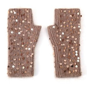 BROWN SEQUIN FINGERLESS GLOVES