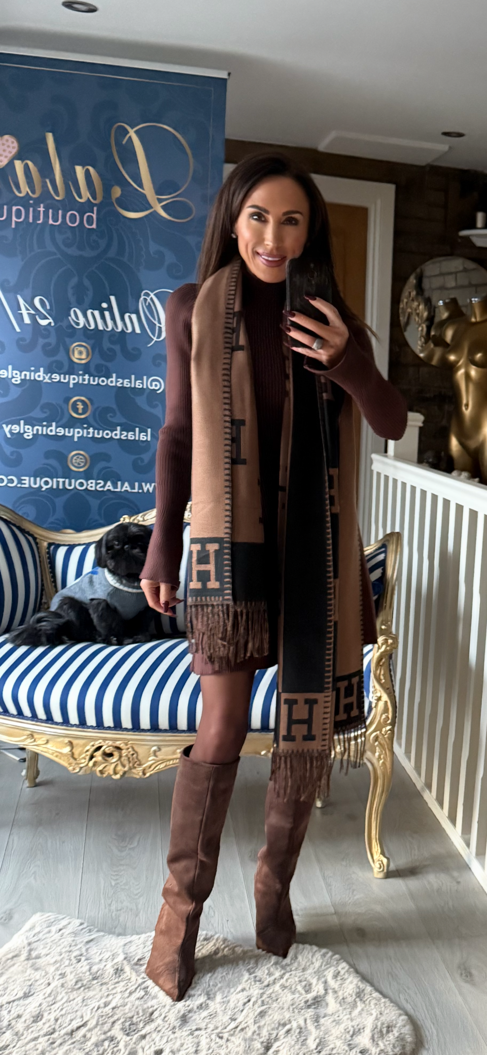 CASHMERE BROWN & BLACK H SCARF