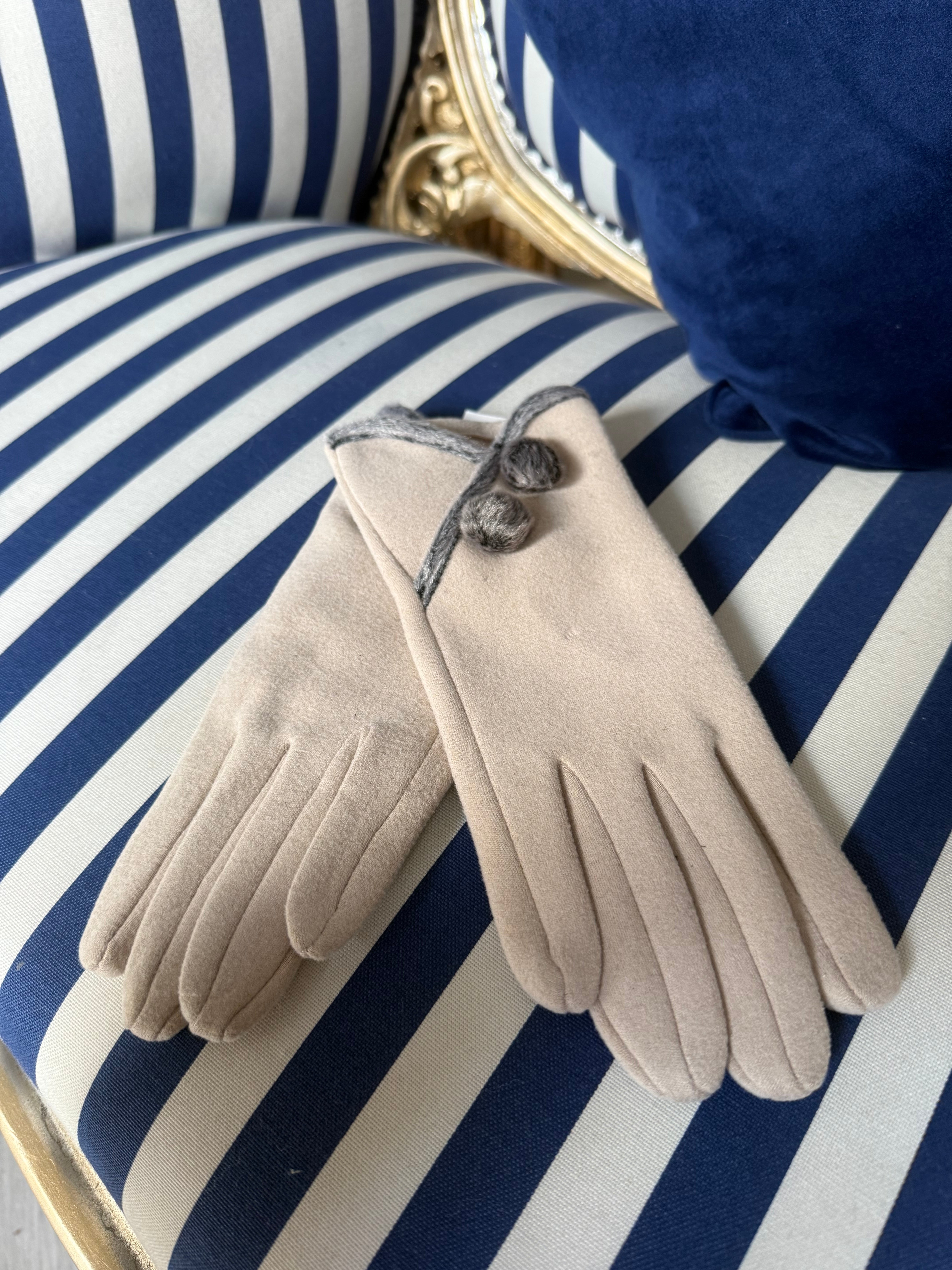 CREAM &GREY POM GLOVES