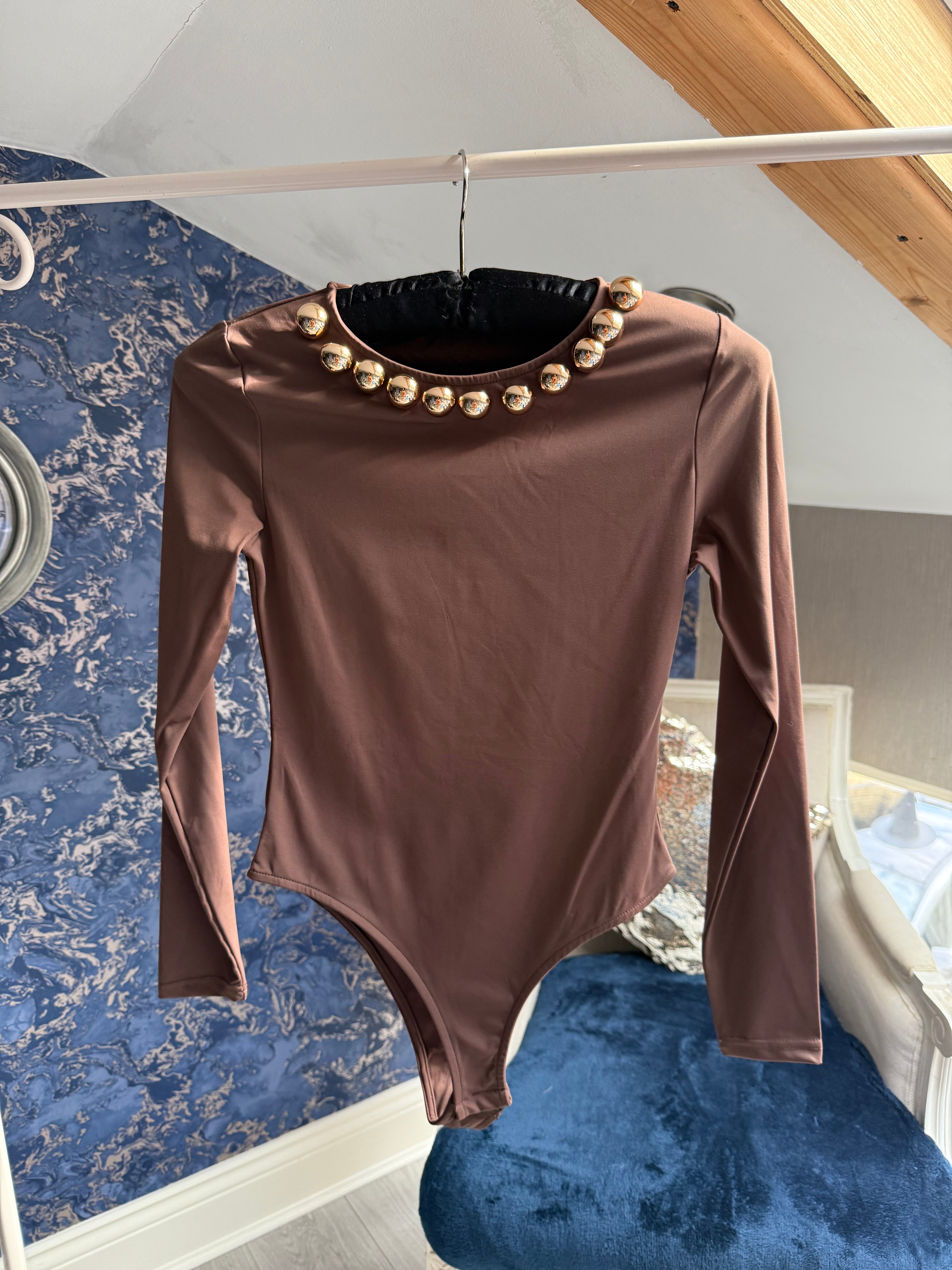 BROWN GOLD BEAD BODYSUIT