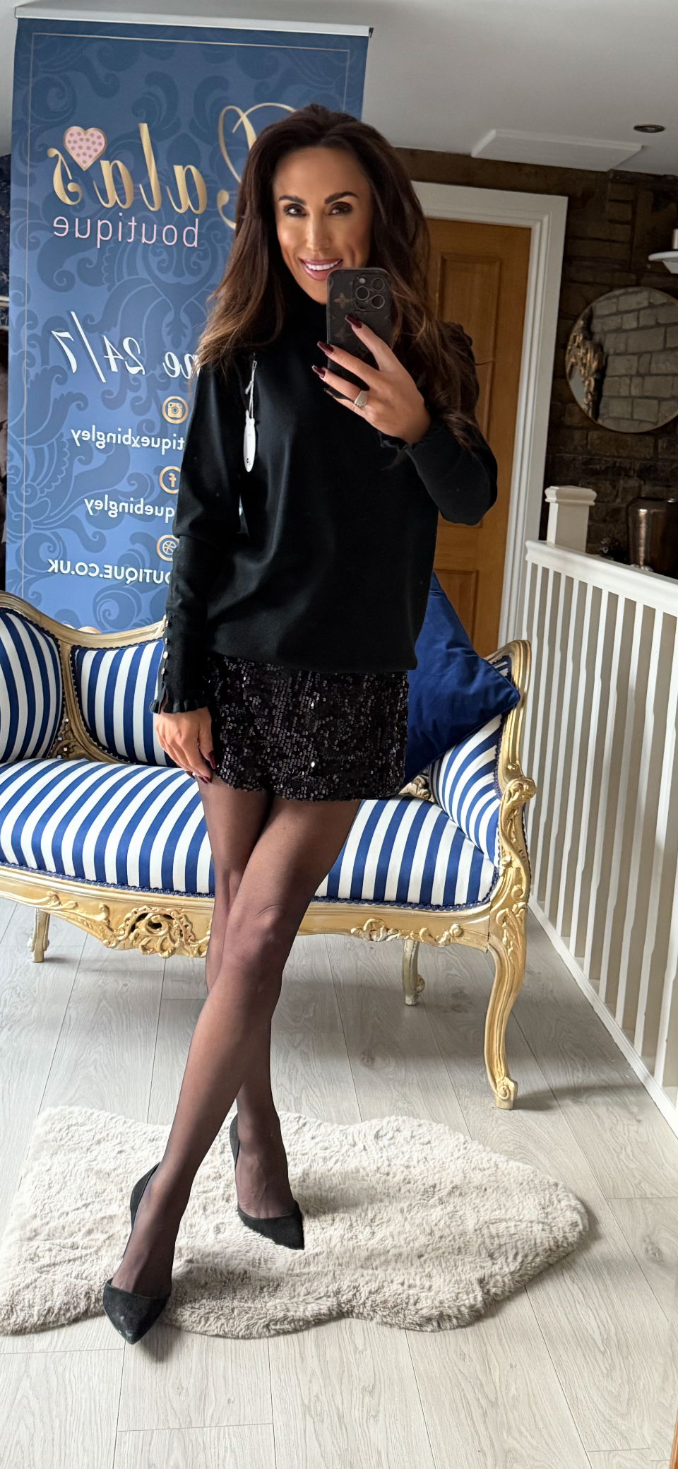 BLACK FRILL POLO NECK