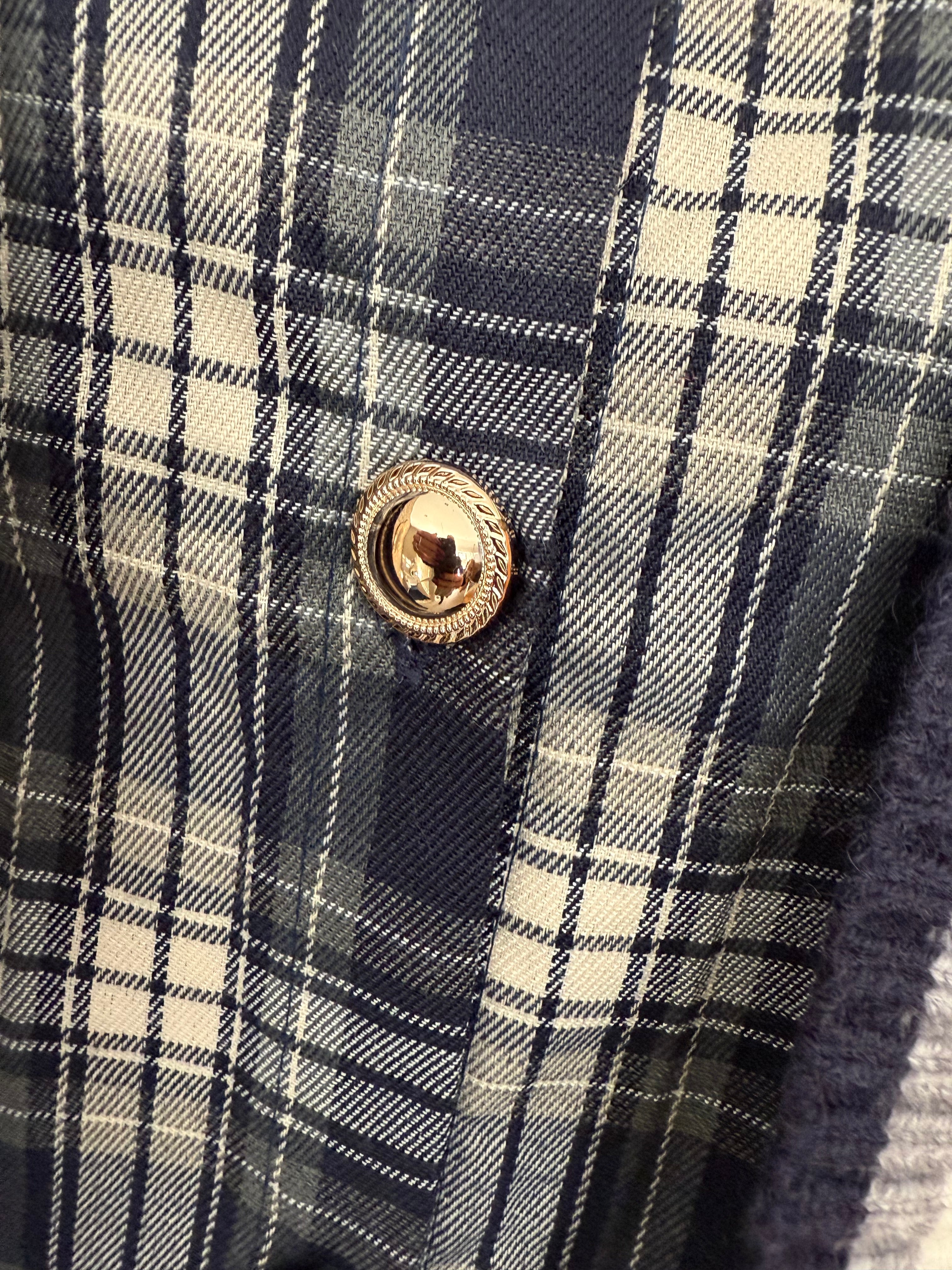 NAVY PLAID SHIRT CARDIGAN