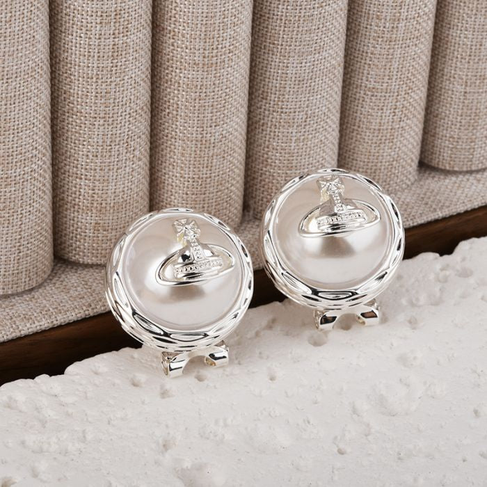 SILVER PEARL ORB EARRING