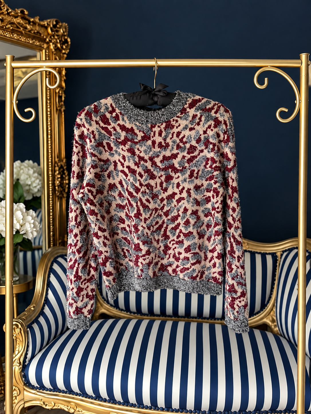 BURGUNDY ANIMAL PRINT LUREX JUMPER