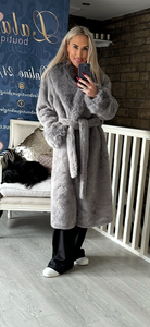 GREY FUR BELTED COAT