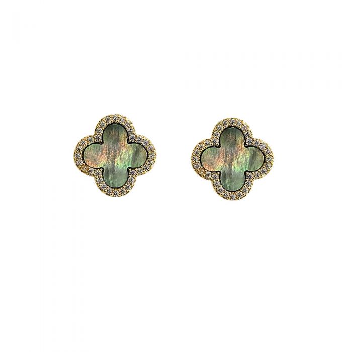 GREY IRIDESCENT CLOVER EARRINGS