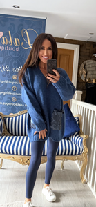 DENIM FLUFFY DISC SEQUIN JUMPER