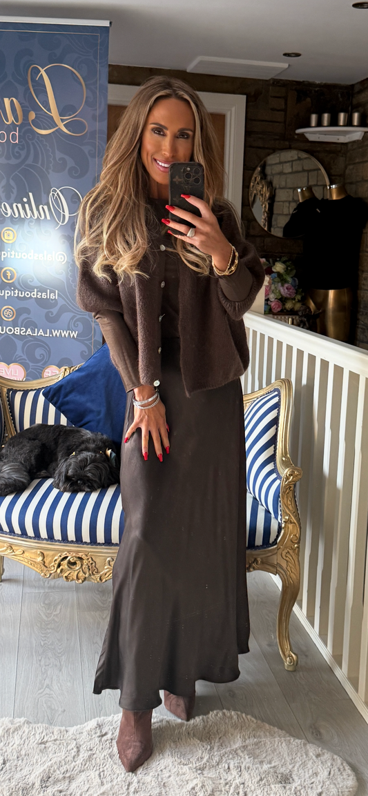 CHOCOLATE SATIN SKIRT
