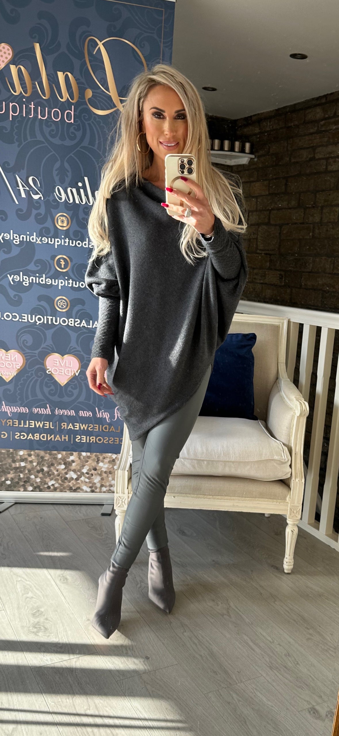 Grey pleather leggings