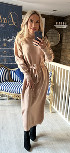 CAMEL MAXI POLO NECK DRESS