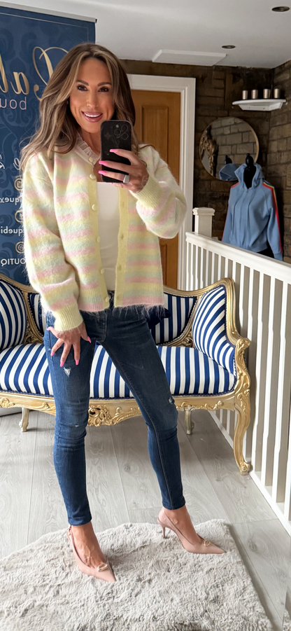 MINT SWEET STRIPE FRILL CARDIGAN