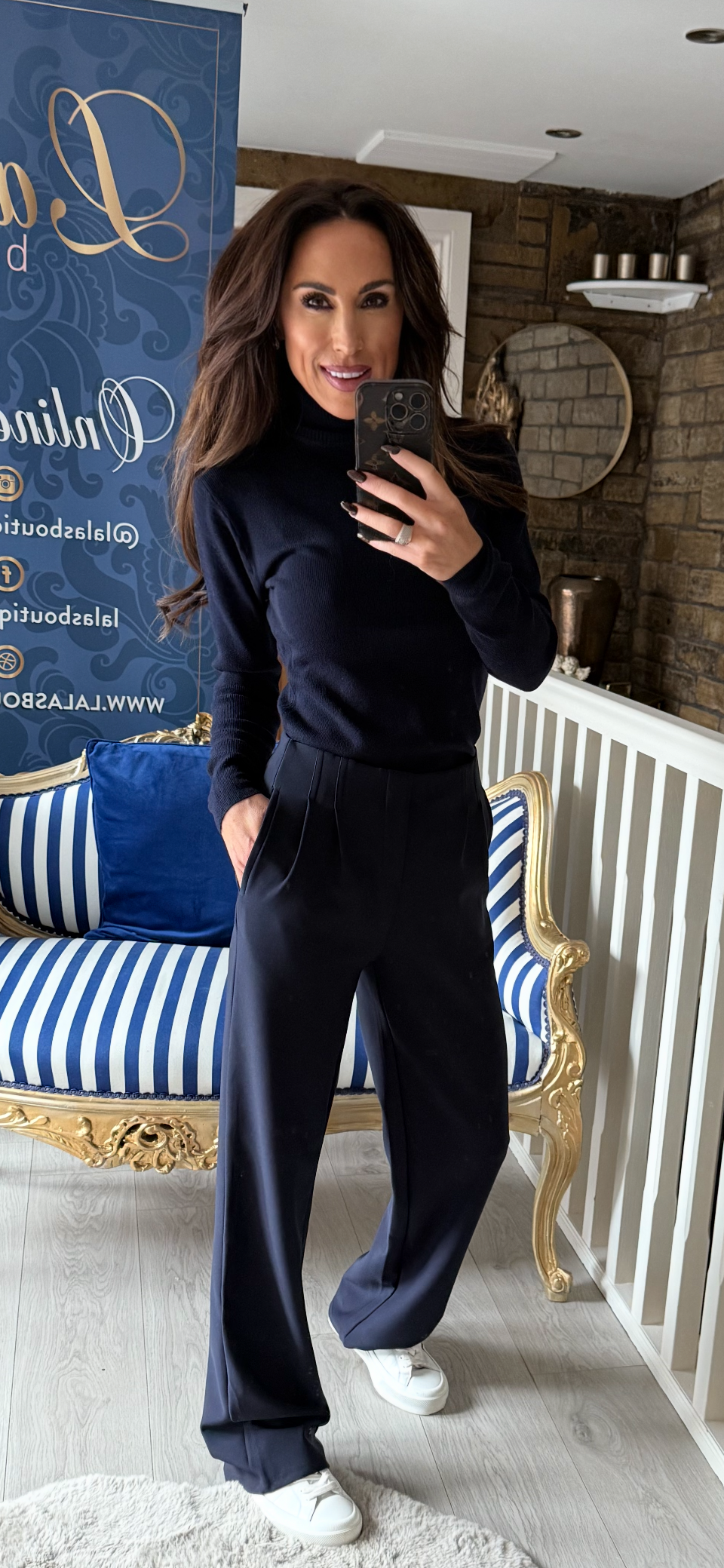 NAVY KNIT POLO NECK