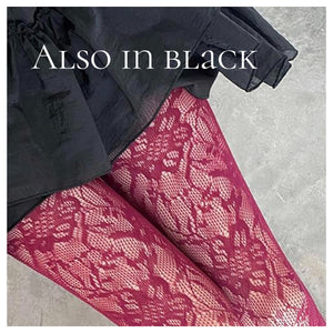 BURGANDY LACE FLORAL TIGHTS