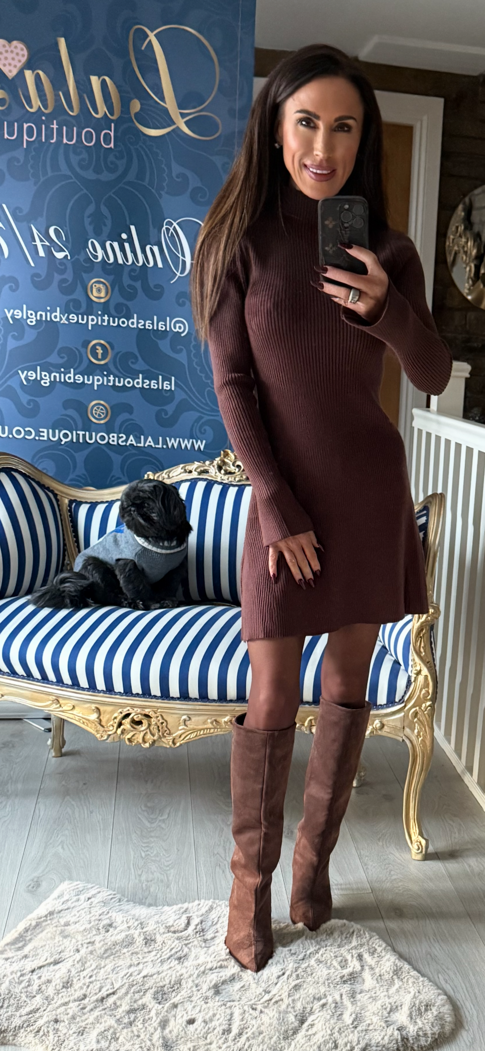 FLUTED SLEEVE CHOCOLATE JUMPER DRESS