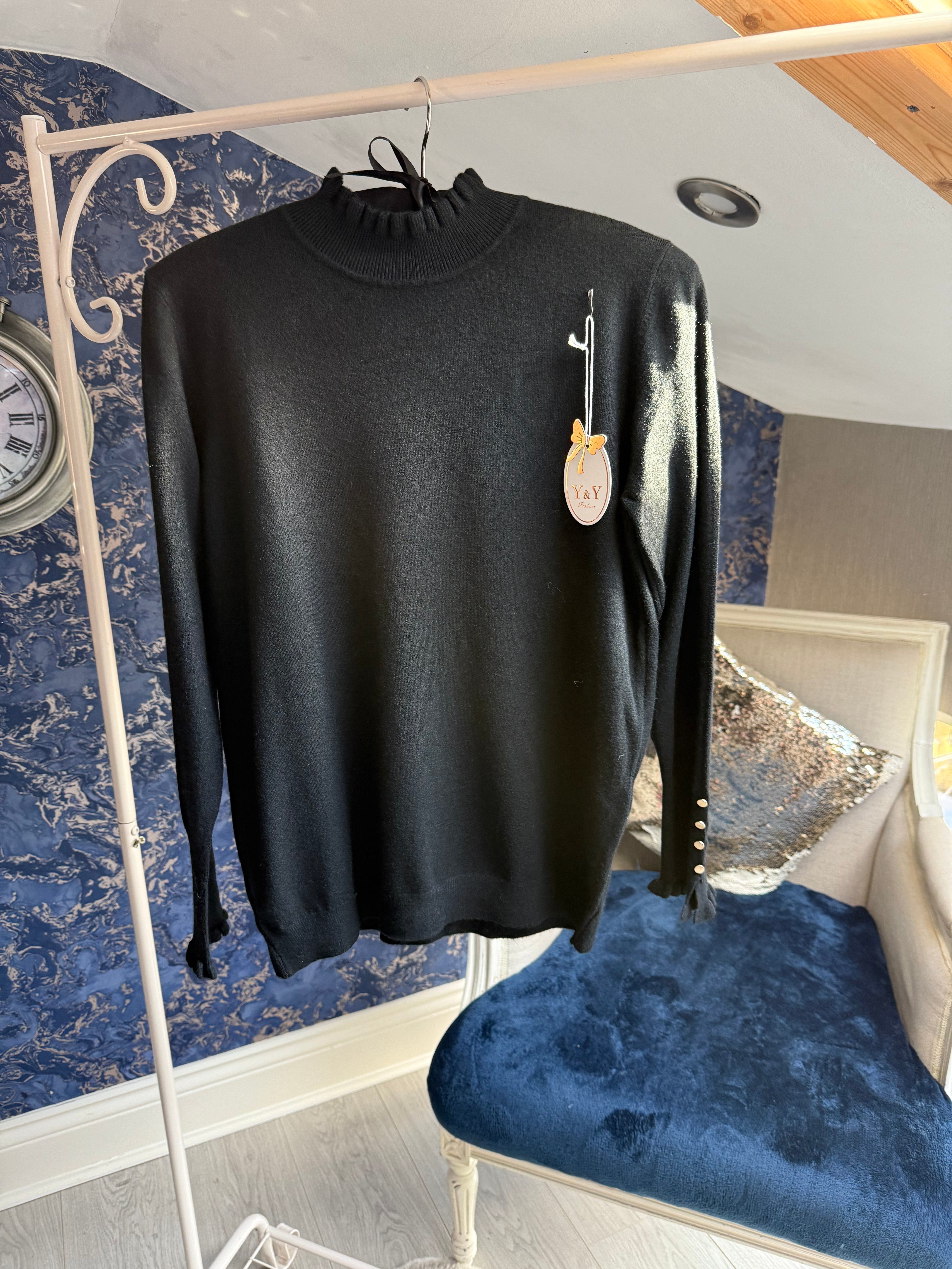 BLACK FRILL POLO NECK