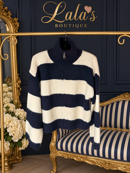 NAVY FUNNEL STRIPE CARDIGAN
