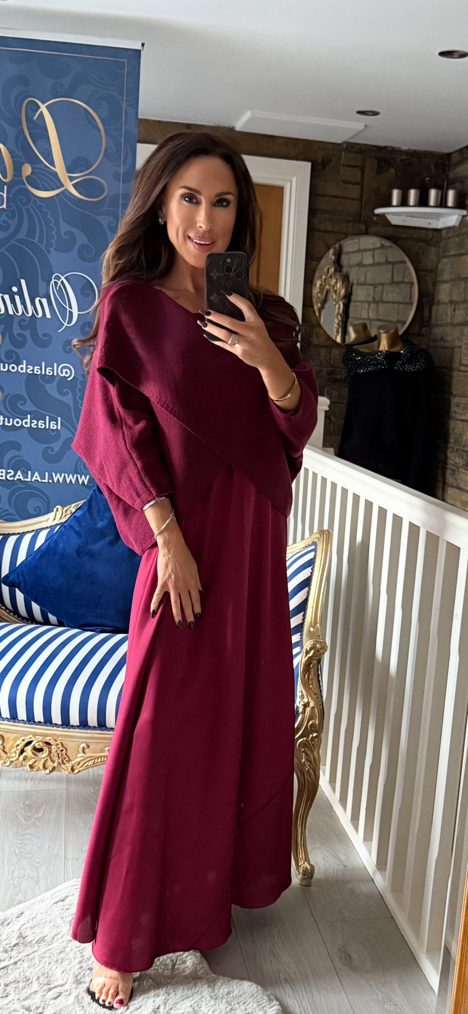 BURGUNDY SATIN DRESS & CROSSOVER JUMPER CO-ORD