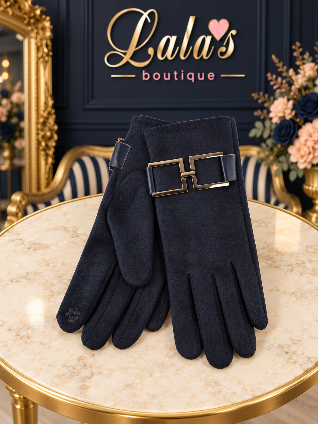 SUEDETTE METALLIC BUCKLE GLOVES