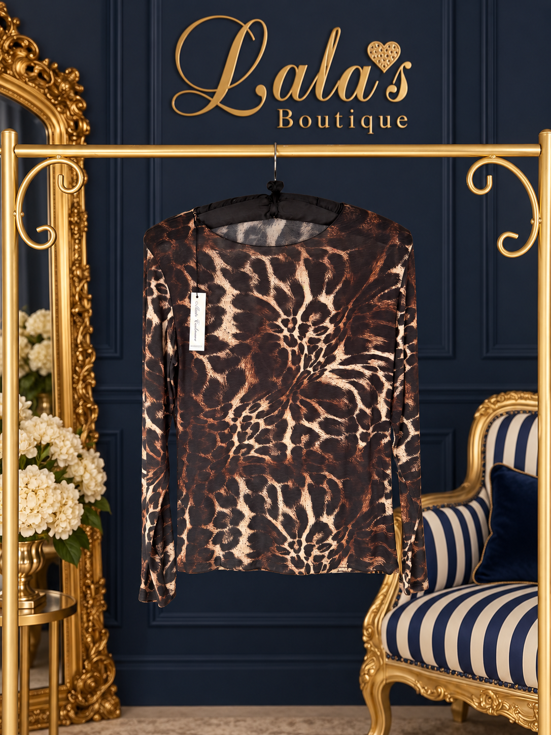 LEOPARD PRINT CASHMERE BASE LAYER TOP