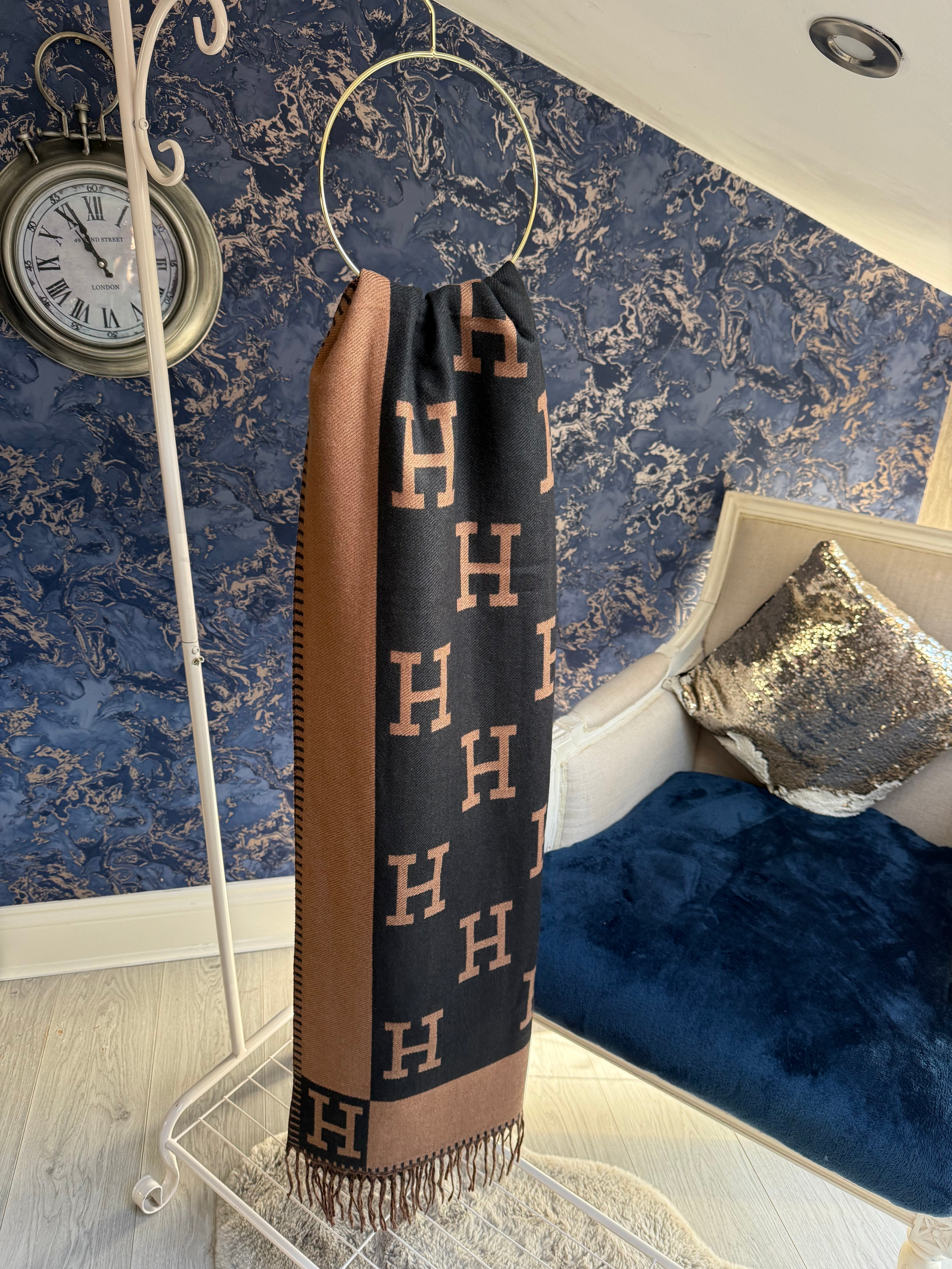 CASHMERE BROWN & BLACK H SCARF