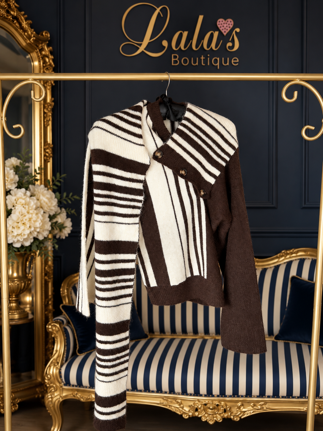 BROWN STRIPE SCARF JUMPER
