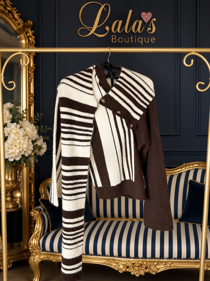 BROWN STRIPE SCARF JUMPER