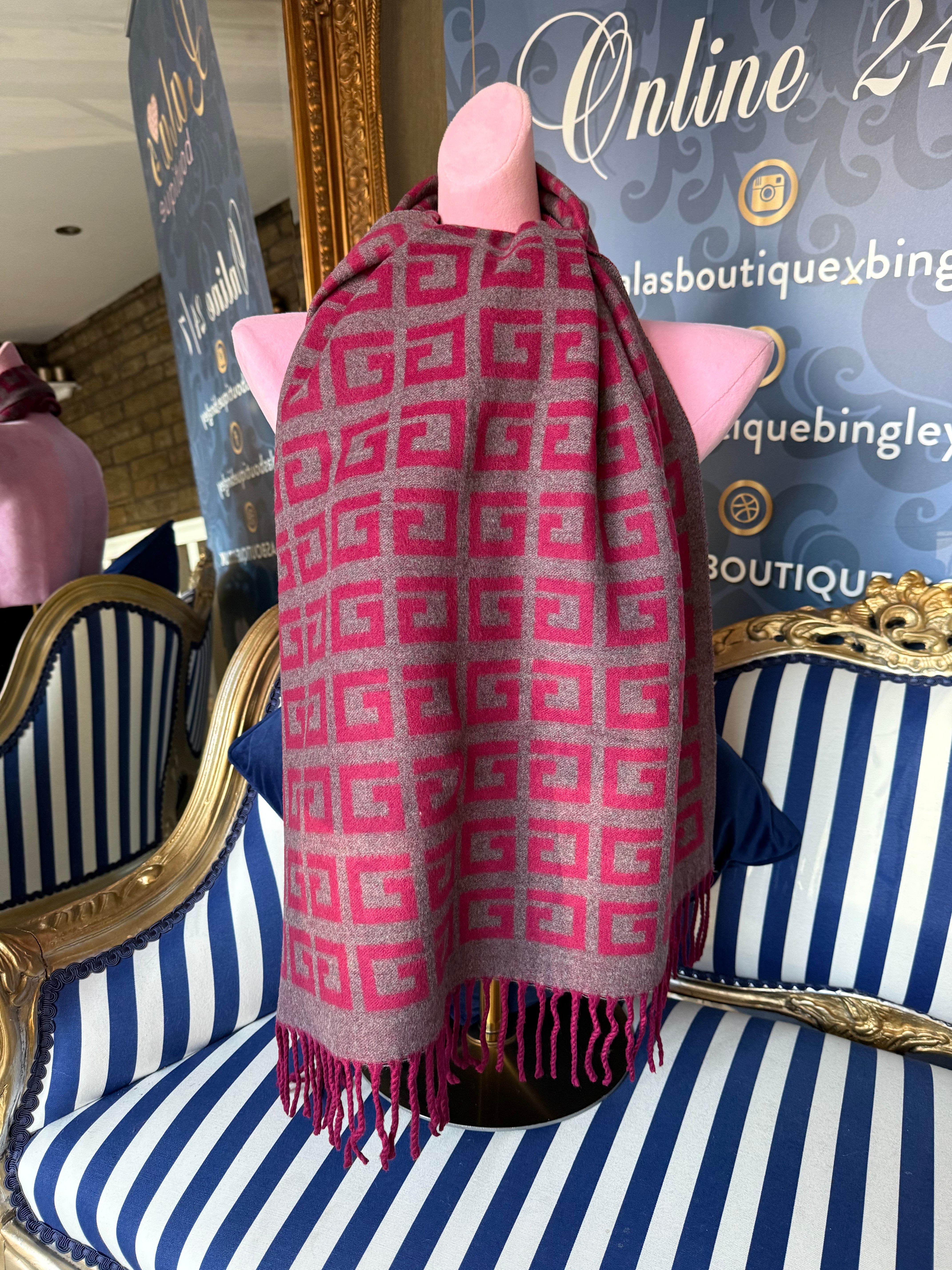 WINE & GREY GIV CASHMERE SCARF