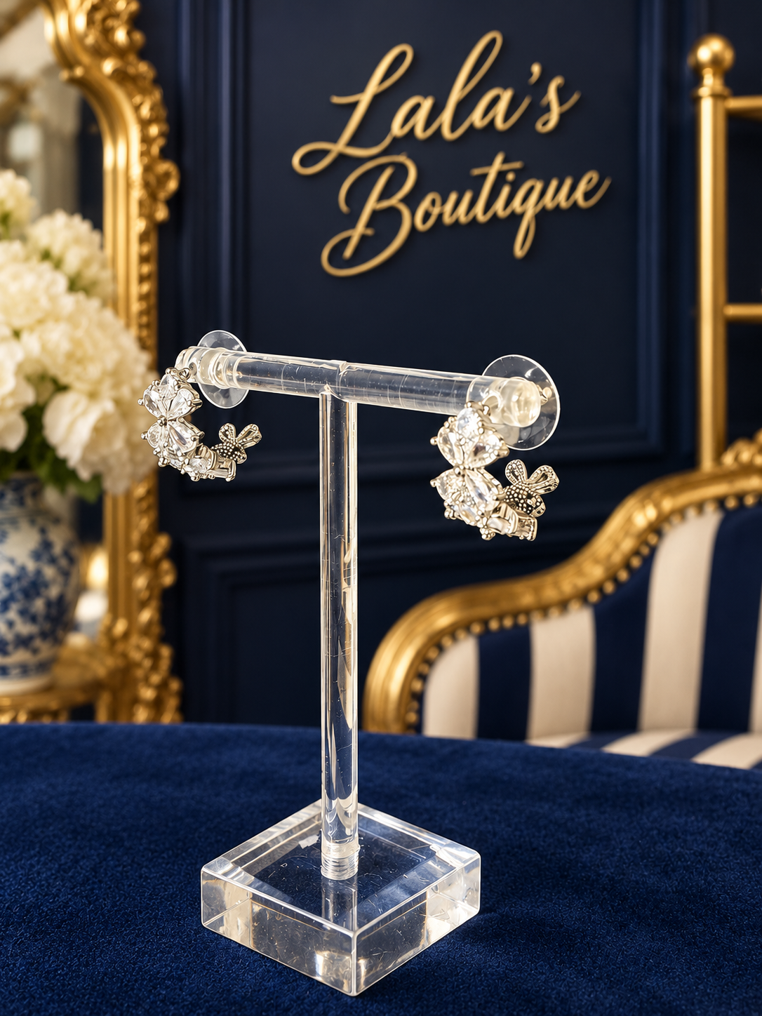 SILVER BOW CRYSTAL HALF HOOP