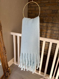 BABY BLUE WOOL TASSLE SCARF