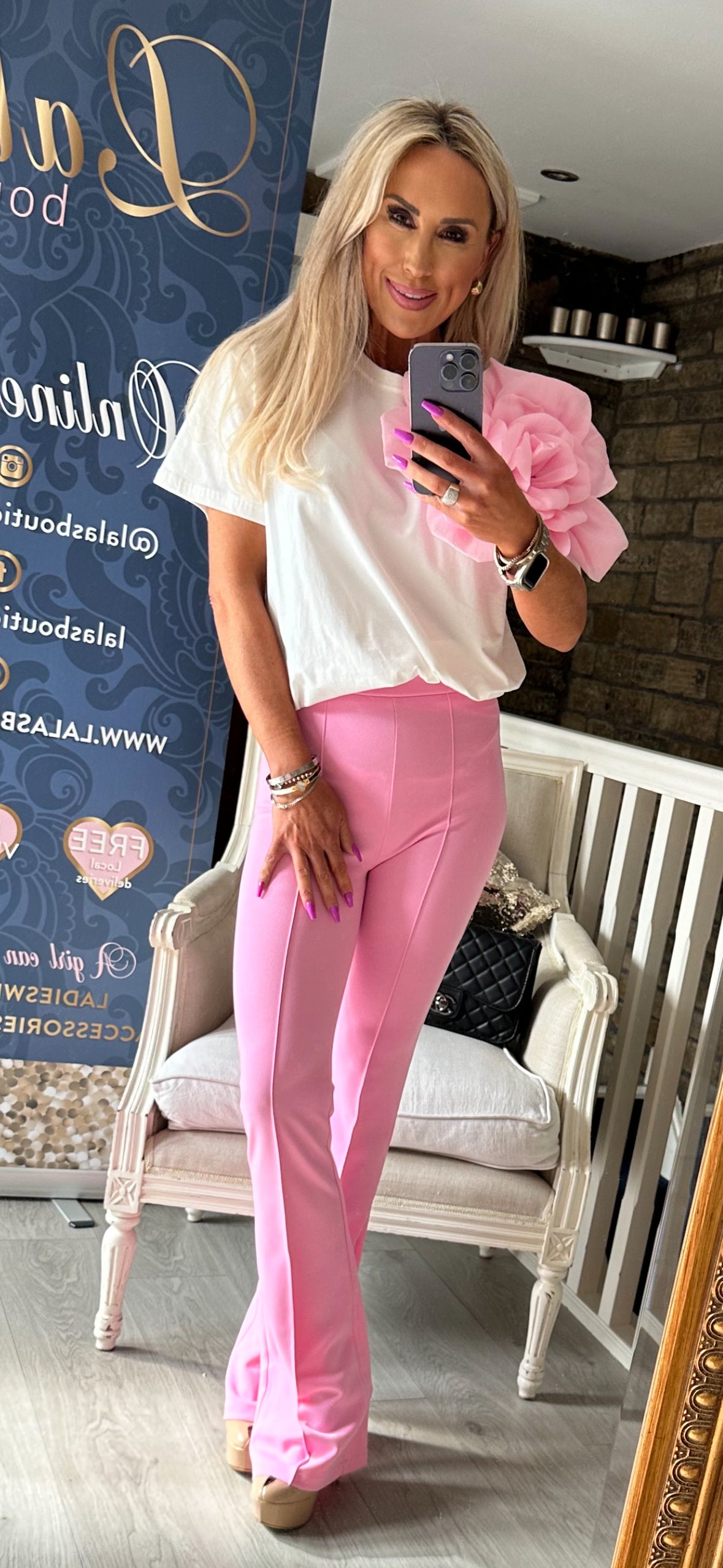 PINK BOOTCUT TROUSERS