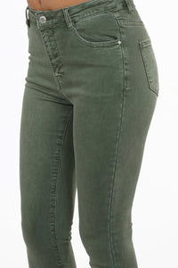 LAULIA KHAKI SHREDDED ANKLE SKINNY JEANS