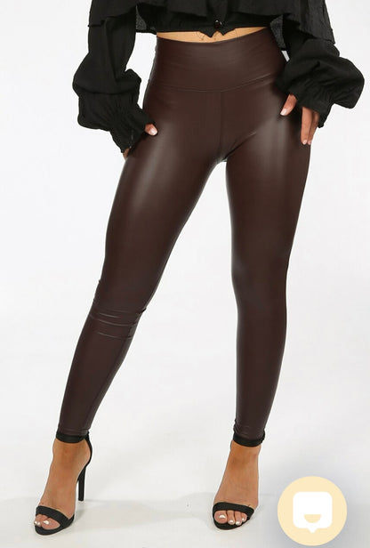 CHOCOLATE PLEATHER LEGGINGS