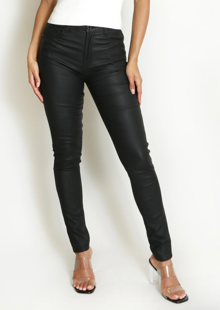 REDIAL BLACK COATED SKINNY PANTS