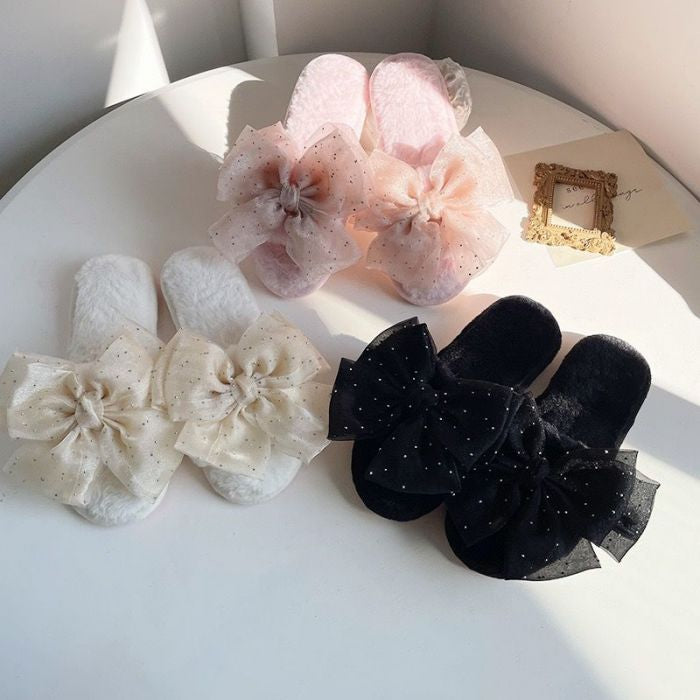 CHIFFON BOW SLIPPERS