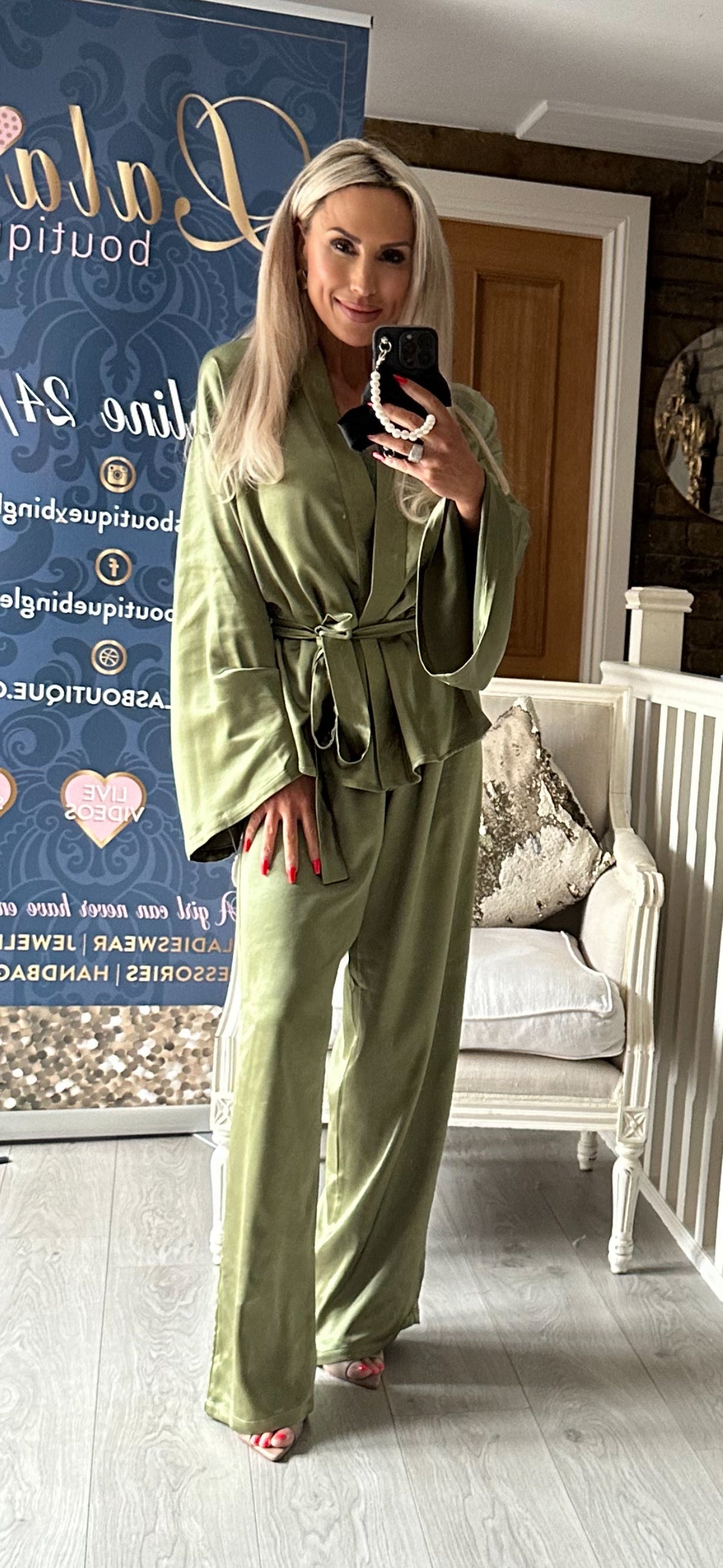 OLIVE LUX SATIN SUIT