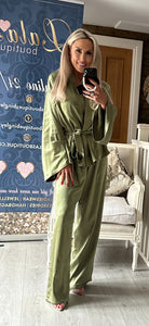 OLIVE LUX SATIN SUIT