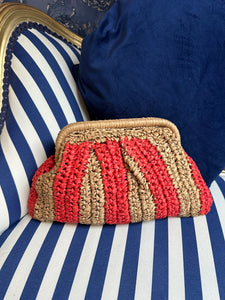 CORAL  HESSIAN STRIPE CLUTCH BAG