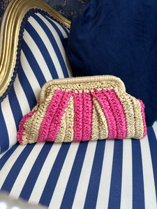 FUCHSIA STRIPE HESSIAN CLUTCH BAG