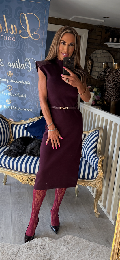 BURGUNDY BOTTEGA SHOULDER DRESS