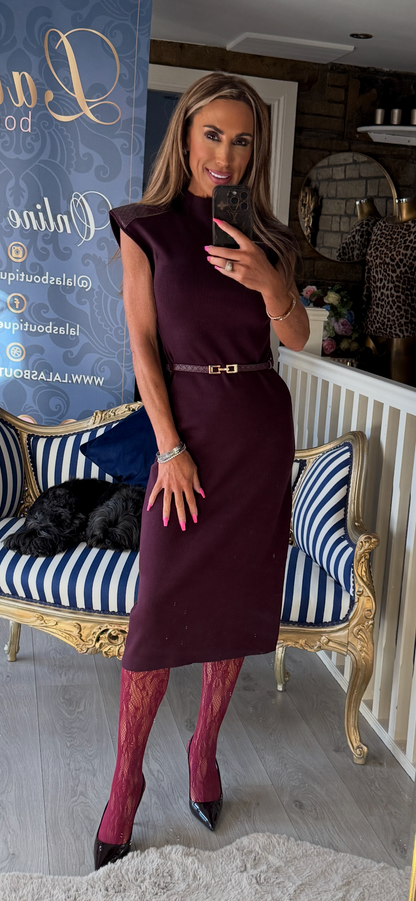 BURGUNDY BOTTEGA SHOULDER DRESS