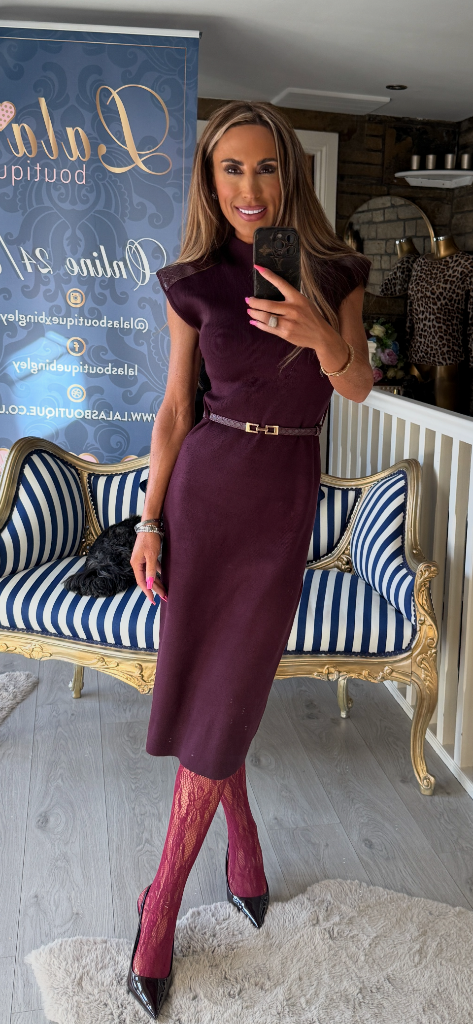 BURGUNDY BOTTEGA SHOULDER DRESS