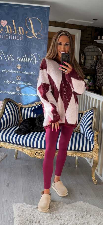 PALE PINK & BURGUNDY ARGLE JUMPER
